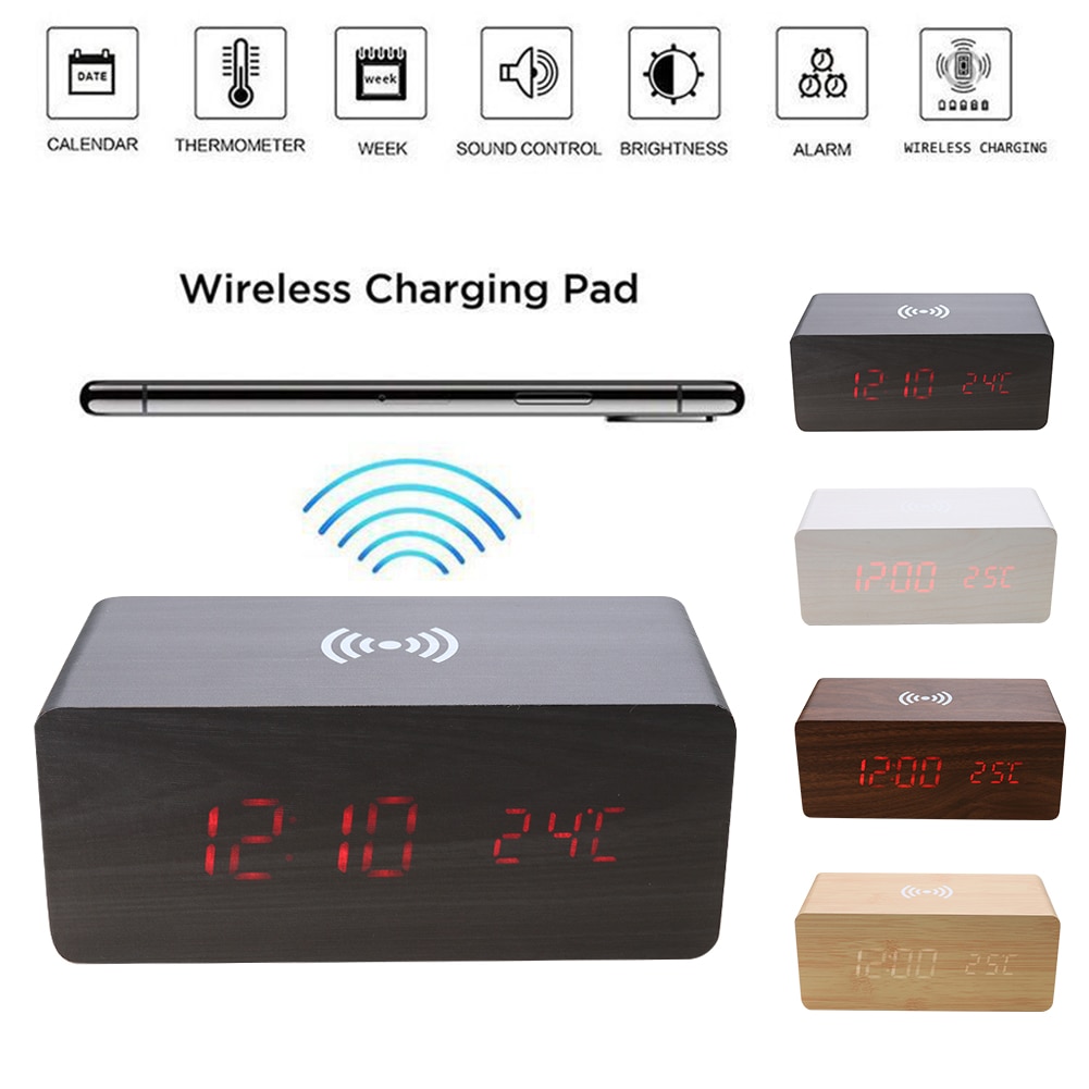Electric Alarm Clock with Wireless Charging Pad
