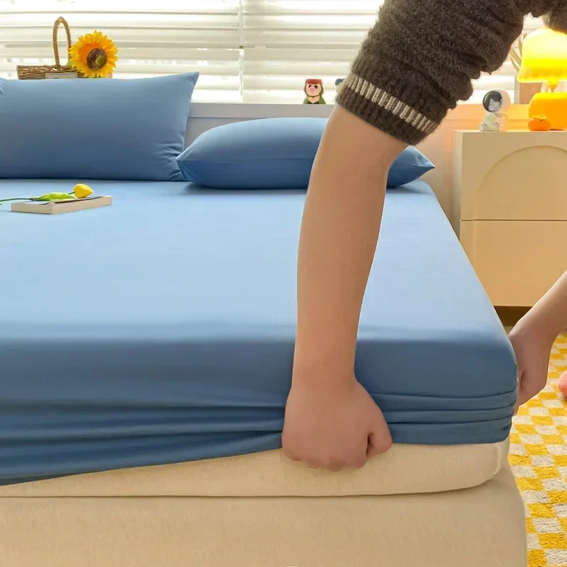Fitted Bed Sheet with Elastic Band Solid Color Soft Cotton Mattress Cover for Single Double King Queen Bed 120/150/90/180/200