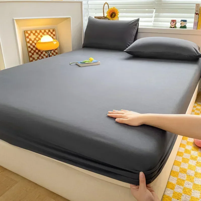 Fitted Bed Sheet with Elastic Band Solid Color Soft Cotton Mattress Cover for Single Double King Queen Bed 120/150/90/180/200