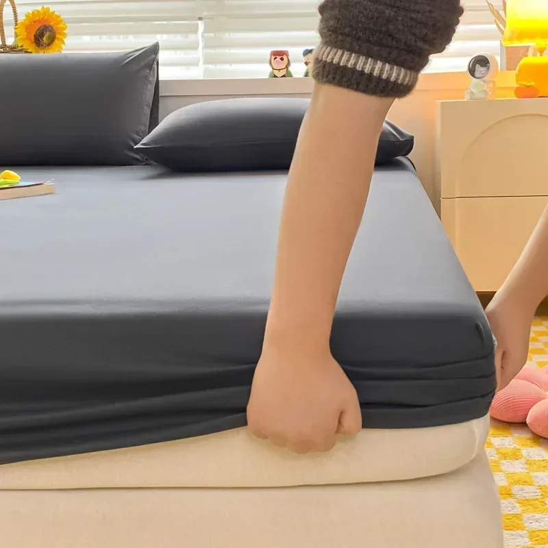 Fitted Bed Sheet with Elastic Band Solid Color Soft Cotton Mattress Cover for Single Double King Queen Bed 120/150/90/180/200