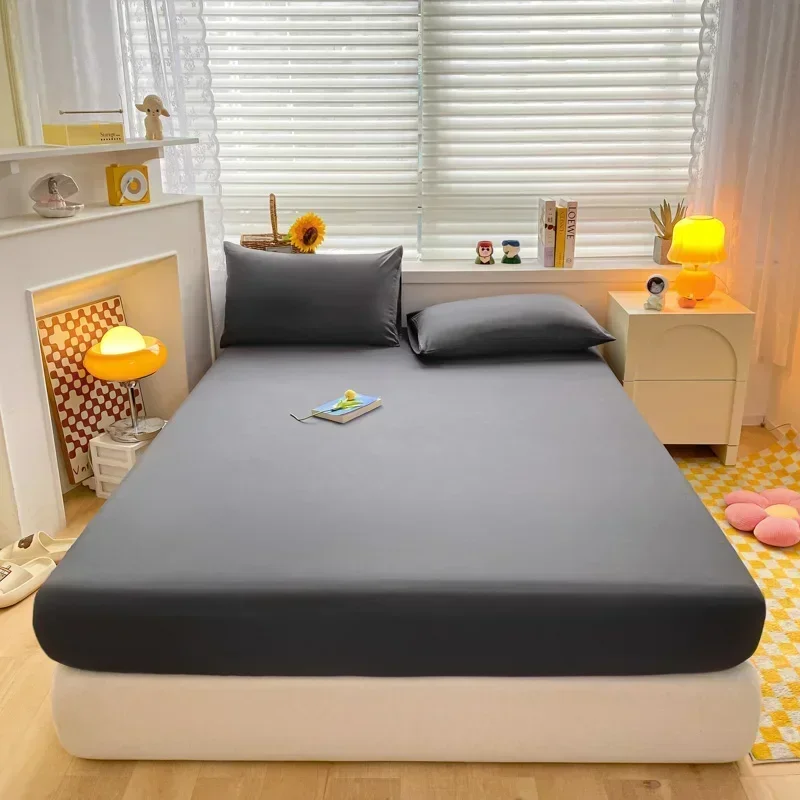 Fitted Bed Sheet with Elastic Band Solid Color Soft Cotton Mattress Cover for Single Double King Queen Bed 120/150/90/180/200