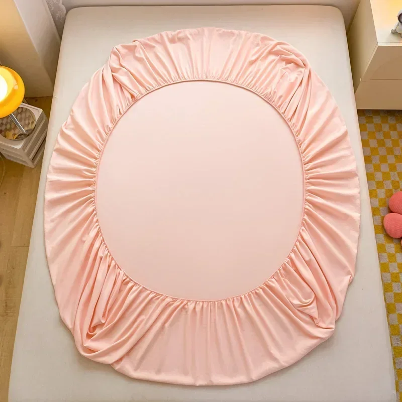 Fitted Bed Sheet with Elastic Band Solid Color Soft Cotton Mattress Cover for Single Double King Queen Bed 120/150/90/180/200