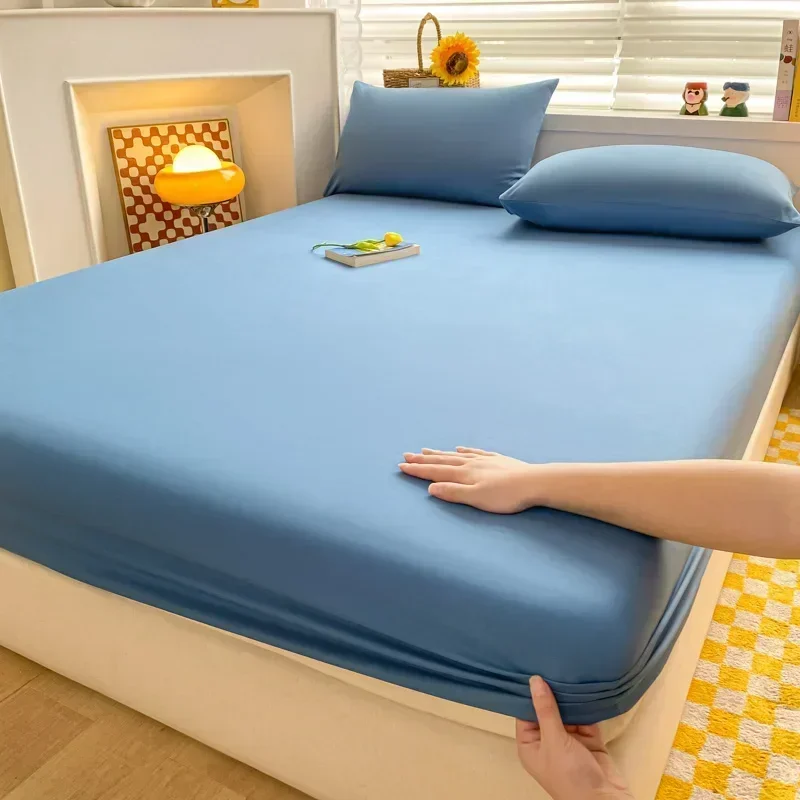 Fitted Bed Sheet with Elastic Band Solid Color Soft Cotton Mattress Cover for Single Double King Queen Bed 120/150/90/180/200