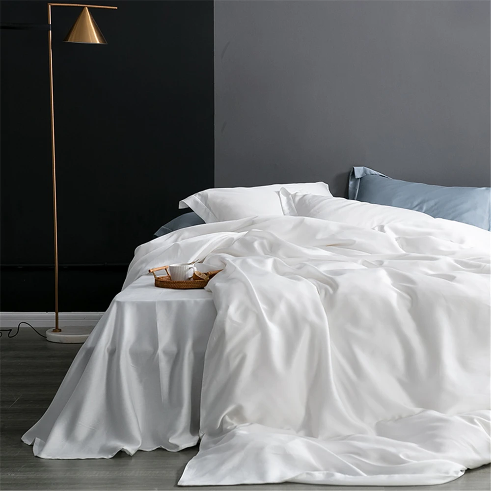 Sondeson Luxury White 100% Silk Bedding Set Healthy Skin Beauty Queen King Duvet Cover Set Flat Sheet Pillowcase Bed Linen Sets