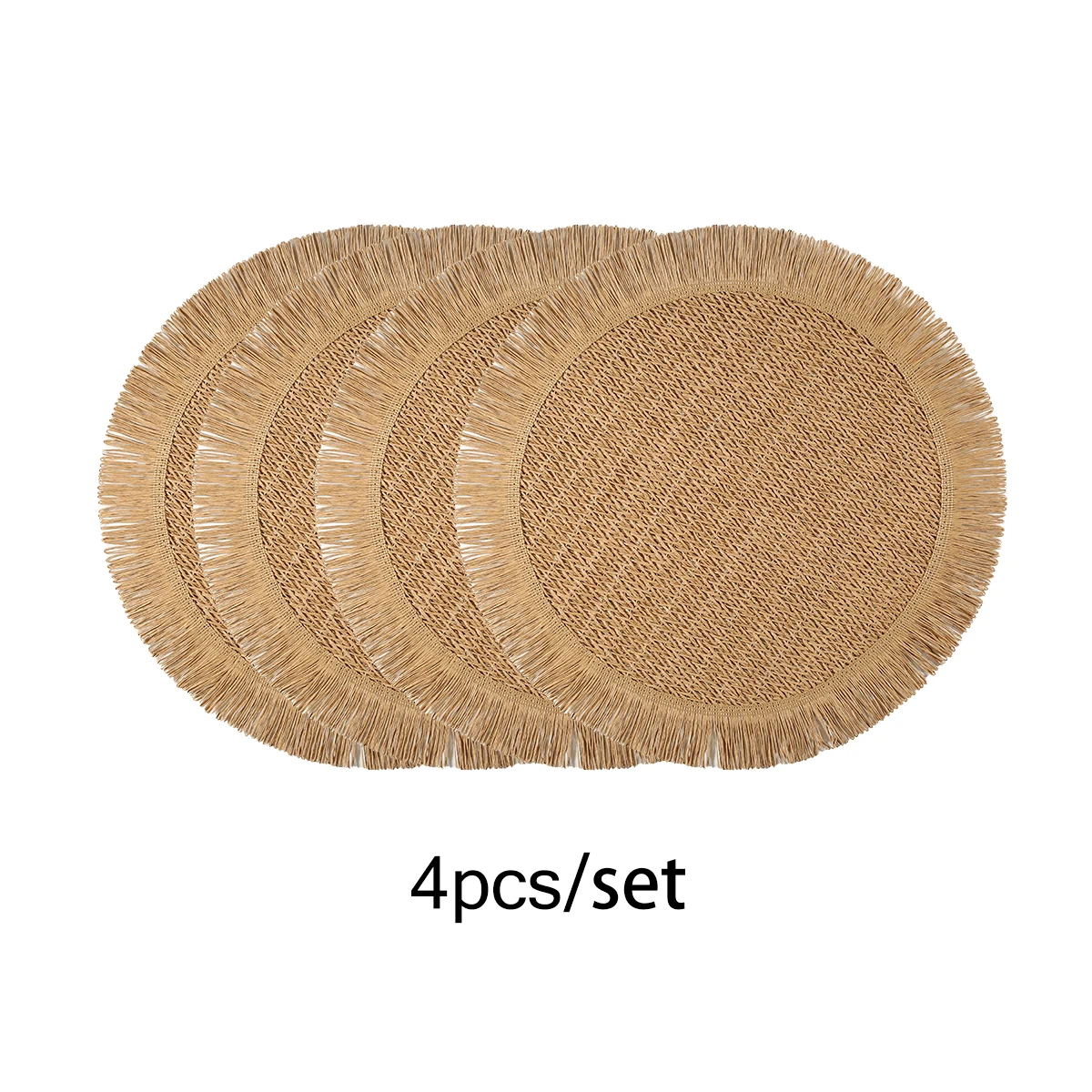 Set of 4 Table Round Woven Paper Placemat for Dining Table Paper Bohemian Woven Placemat