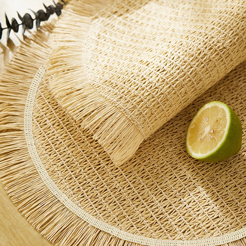 Set of 4 Table Round Woven Paper Placemat for Dining Table Paper Bohemian Woven Placemat